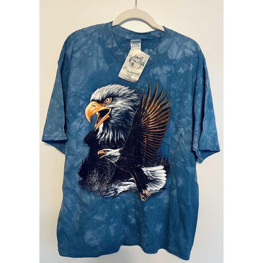 🦅 Vintage Back To Earth NWT Bald Eagle T-Shirt Blue Tie Dye Men's XL – Rare